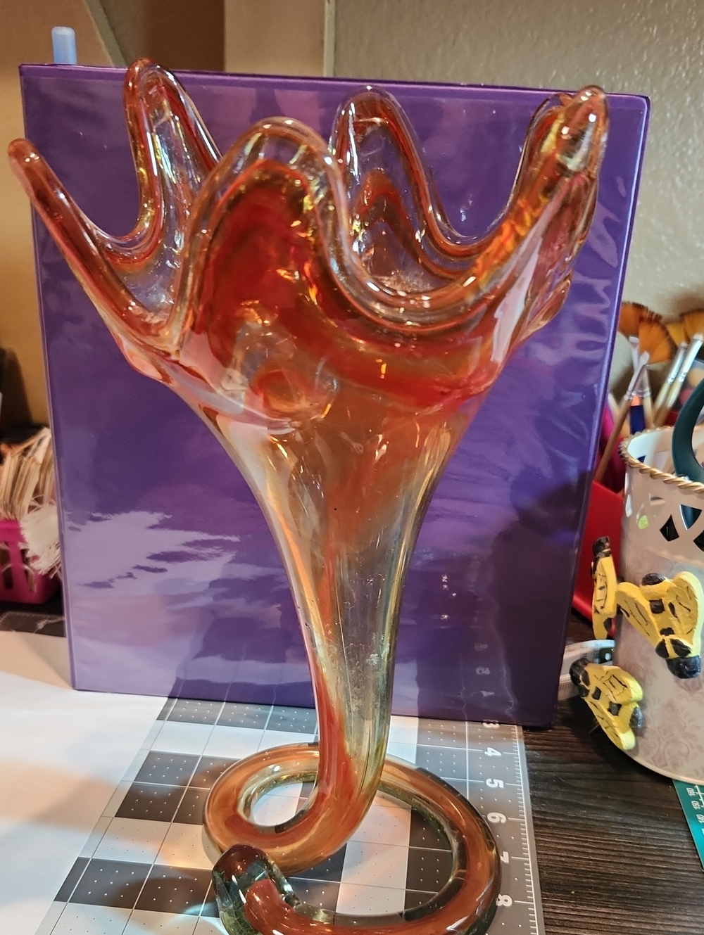 Murano Handblown Orange/Amberina Glass Art Vase